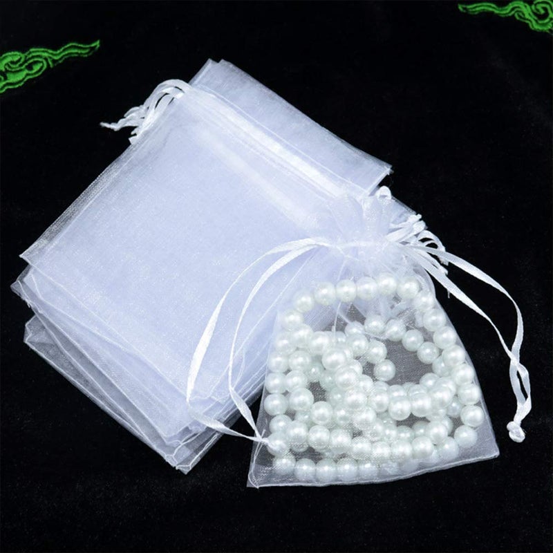 Staruby 100 Pcs Organza Bags - 3x4 Inch Drawstring Jewelry Gift Bags - Mesh Pouches for Wedding, Party, Christmas Gifts - White - Image 4